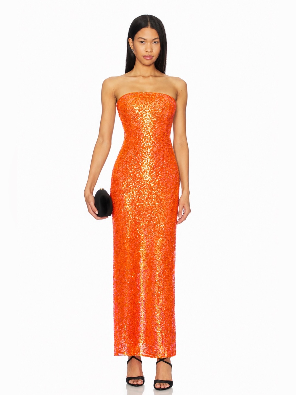 Molly Bracken Strapless Orange Sequin Gown